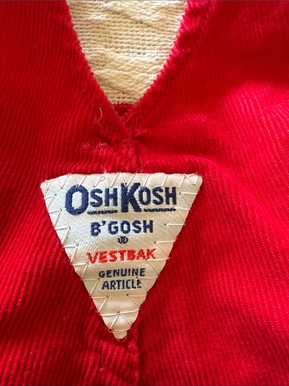 OshKosh Vintage Unisex Red Corduroy Toddler Overalls with Bear Patch 18M